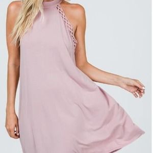 Mauve Pink Halter Tie Back Dress L